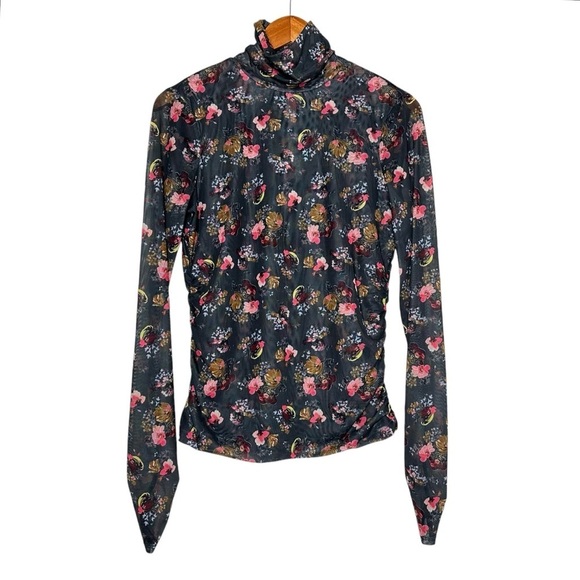 cinq a sept Tops - Cinq A Sept Womens Floral Semi-Sheer Turtleneck Top Sz Large Long Sleeve Cinch
